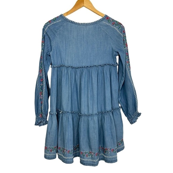 Lucky Brand Girls Embroidered Cotton Dress Sz Large (12/14) Blue Long Sleeve - Picture 2 of 8
